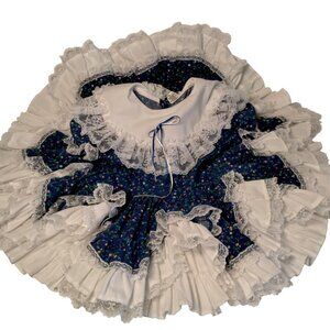 Lidl Dollys Dress Size 2T Dolly Parton Country Western Blue Floral Circle Frilly